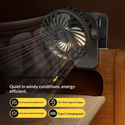 Portable Mini Cooler Fan 720°Rotatable Clip Fan Built In Night Lamp USB Rechargeable Personal Fan For Outdoor Camping Ventilador Portable Mini Cooler Fan 720°Rotatable Clip Fan Built In Night Lamp USB Rechargeable Personal Fan For Outdoor Camping Ventilador