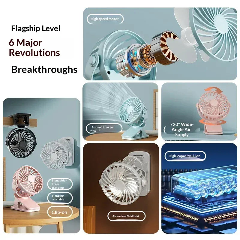 Portable Mini Cooler Fan 720°Rotatable Clip Fan Built In Night Lamp USB Rechargeable Personal Fan For Outdoor Camping Ventilador Portable Mini Cooler Fan 720°Rotatable Clip Fan Built In Night Lamp USB Rechargeable Personal Fan For Outdoor Camping Ventilador