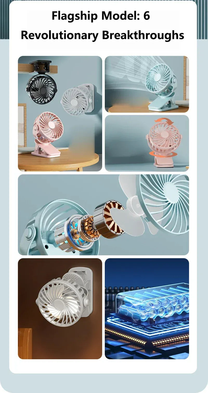 Portable Mini Cooler Fan 720°Rotatable Clip Fan Built In Night Lamp USB Rechargeable Personal Fan For Outdoor Camping Ventilador Portable Mini Cooler Fan 720°Rotatable Clip Fan Built In Night Lamp USB Rechargeable Personal Fan For Outdoor Camping Ventilador