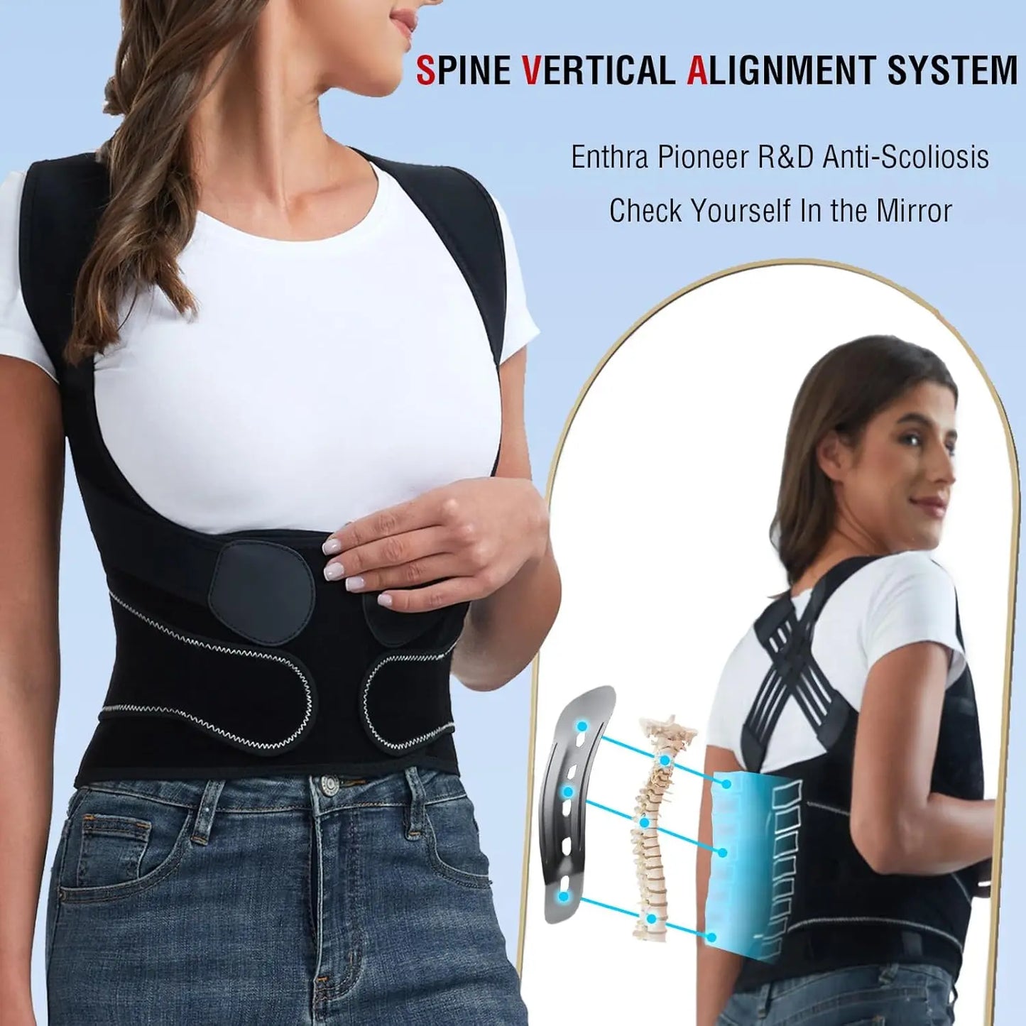 Professional Posture Corrector - Spine Alignment Back Brace | Wahooly Posture Corrector for Men and Women, Adjustable Shoulder Posture Brace, Back Straightener Posture, Used for Middle Upper Spine