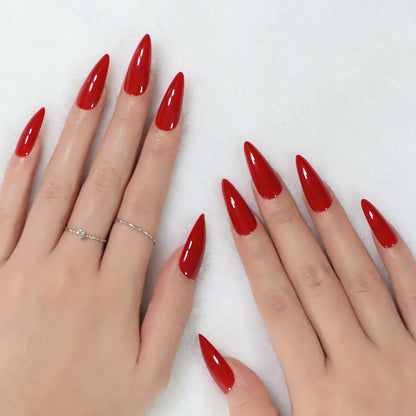 Red Stiletto Press-On Nails - Glossy Bold Fake Nails | Wahooly Press on fake nails stiletto red glossy finishes