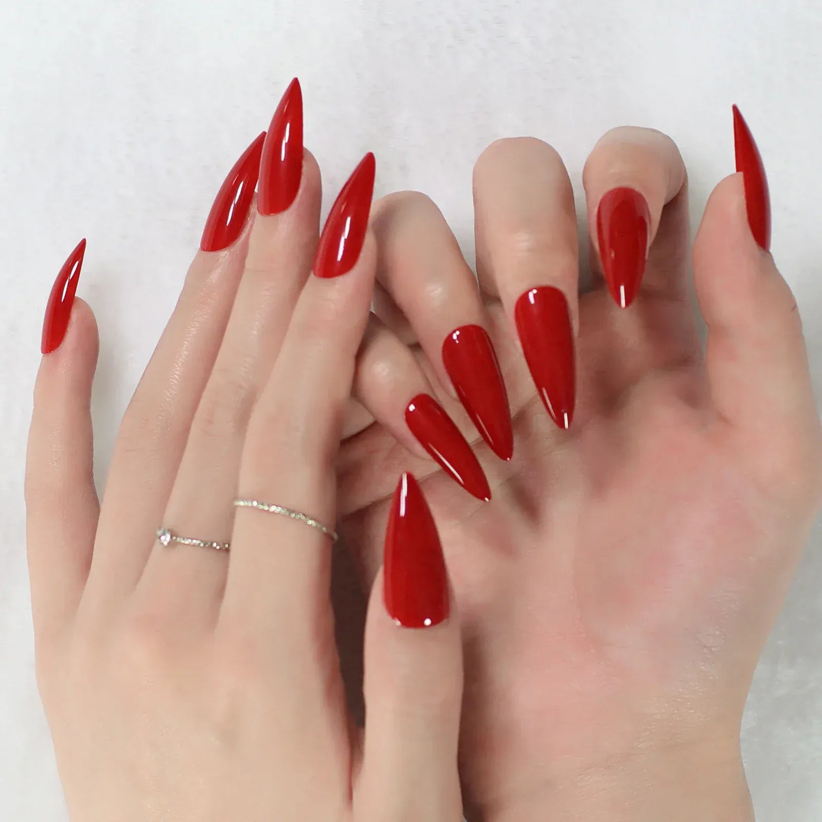Red Stiletto Press-On Nails - Glossy Bold Fake Nails | Wahooly Press on fake nails stiletto red glossy finishes