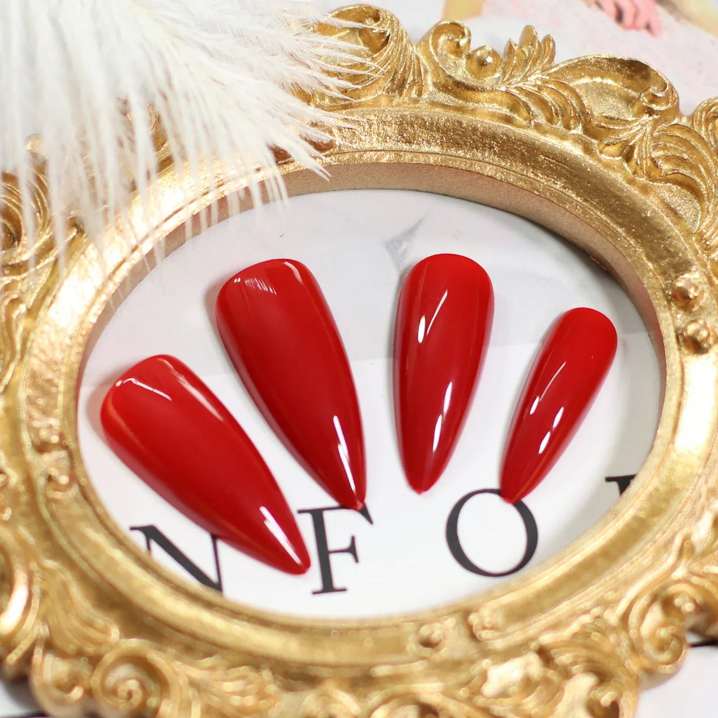 Red Stiletto Press-On Nails - Glossy Bold Fake Nails | Wahooly Press on fake nails stiletto red glossy finishes