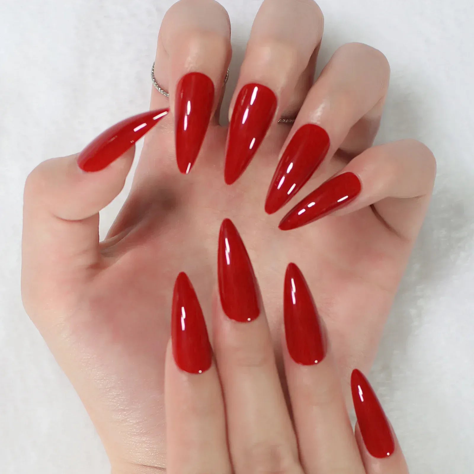 Red Stiletto Press-On Nails - Glossy Bold Fake Nails | Wahooly Press on fake nails stiletto red glossy finishes