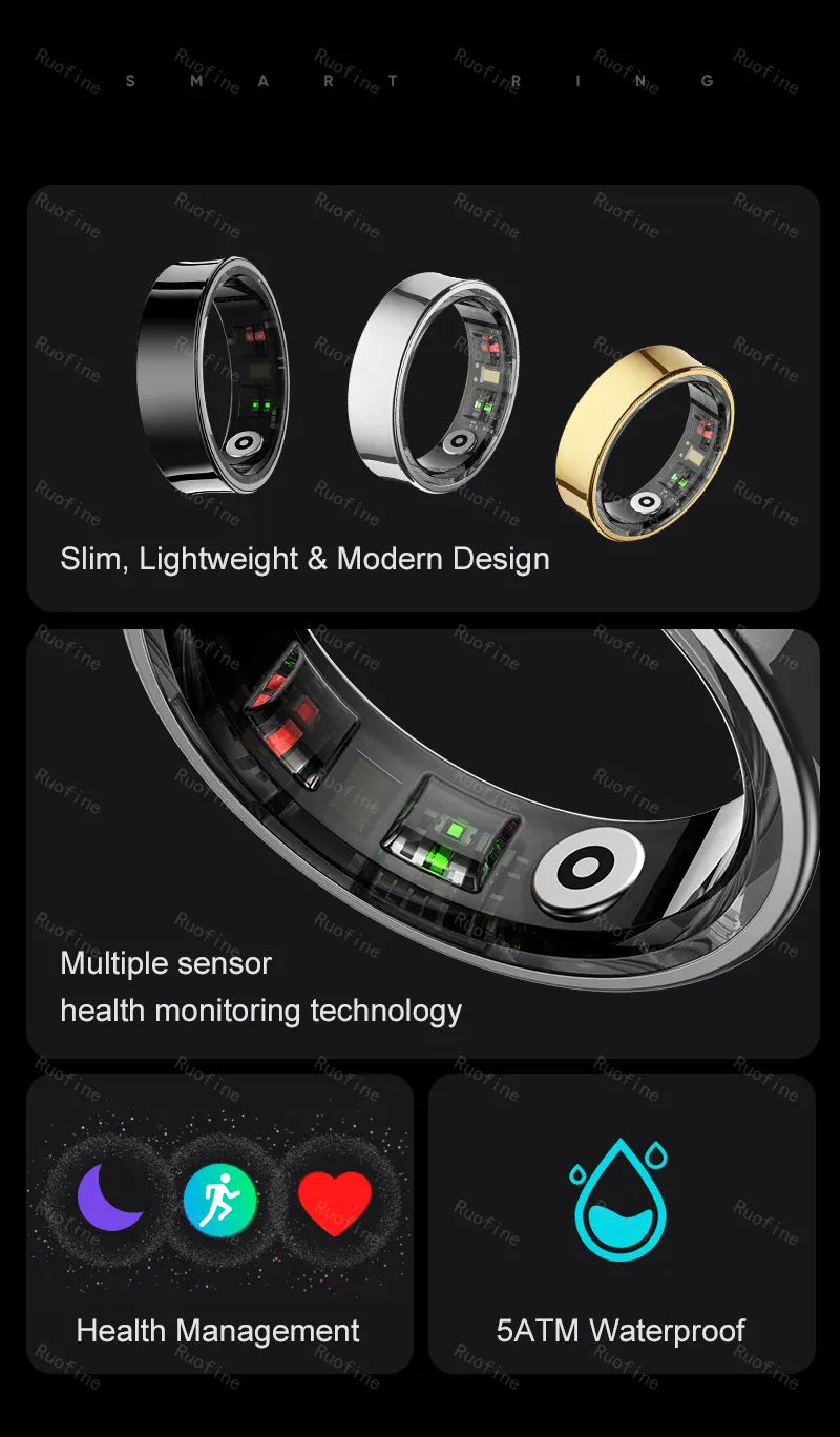 R09 Smart Ring - Couple Health Monitor with 5ATM Waterproof | Wahooly R09 Rings Women's Men Couple Health Monitor Steps Qring APP Smartring Electronics Devices Waterproof Remote Control Android Ios
