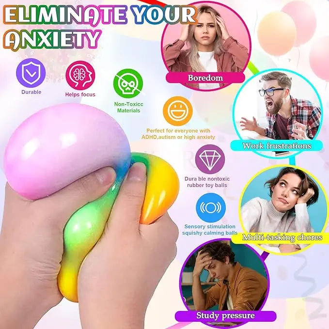 Rainbow Squeeze Stress Balls Set of 6 | Sensory Fidget Balls for Anxiety Relief Rainbow Squeeze Stress Balls Set of 6 | Sensory Fidget Balls for Anxiety Relief