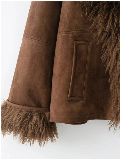 RECJI Womens Jacket Coat Faux Fur Effect Long Sleeve Fur Collar Short Jacket Fashionable And Versatile Winter Essential Item RECJI Womens Jacket Coat Faux Fur Effect Long Sleeve Fur Collar Short Jacket Fashionable And Versatile Winter Essential Item