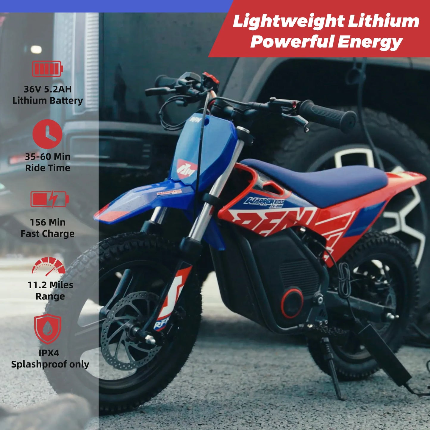 RFN Warrior Kids Electric Dirt Bike | Off-Road Motorcycle Ages 3–8 — Wahooly RFN Warrior Kids Electric Dirt Bike | Off-Road Electric Motorcycle for Ages 3–8 | Multiple Models & Colors
