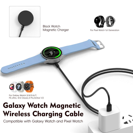 Samsung Galaxy Watch Charger – Magnetic Wireless Charging Cable USB-C & USB-A | Wahooly Samsung Galaxy Watch Wireless Charger Cable – Magnetic Charging Dock for Galaxy Watch 3/4/5/6/7/8, Ultra, Classic, Active