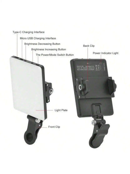 Selfie Light For Phone, Laptop, Tablets Camera Photography Video, With Front & Back Clip, Adjusted 3 LightModes For Phone, lPhon Selfie Light For Phone, Laptop, Tablets Camera Photography Video, With Front & Back Clip, Adjusted 3 LightModes For Phone, lPhon