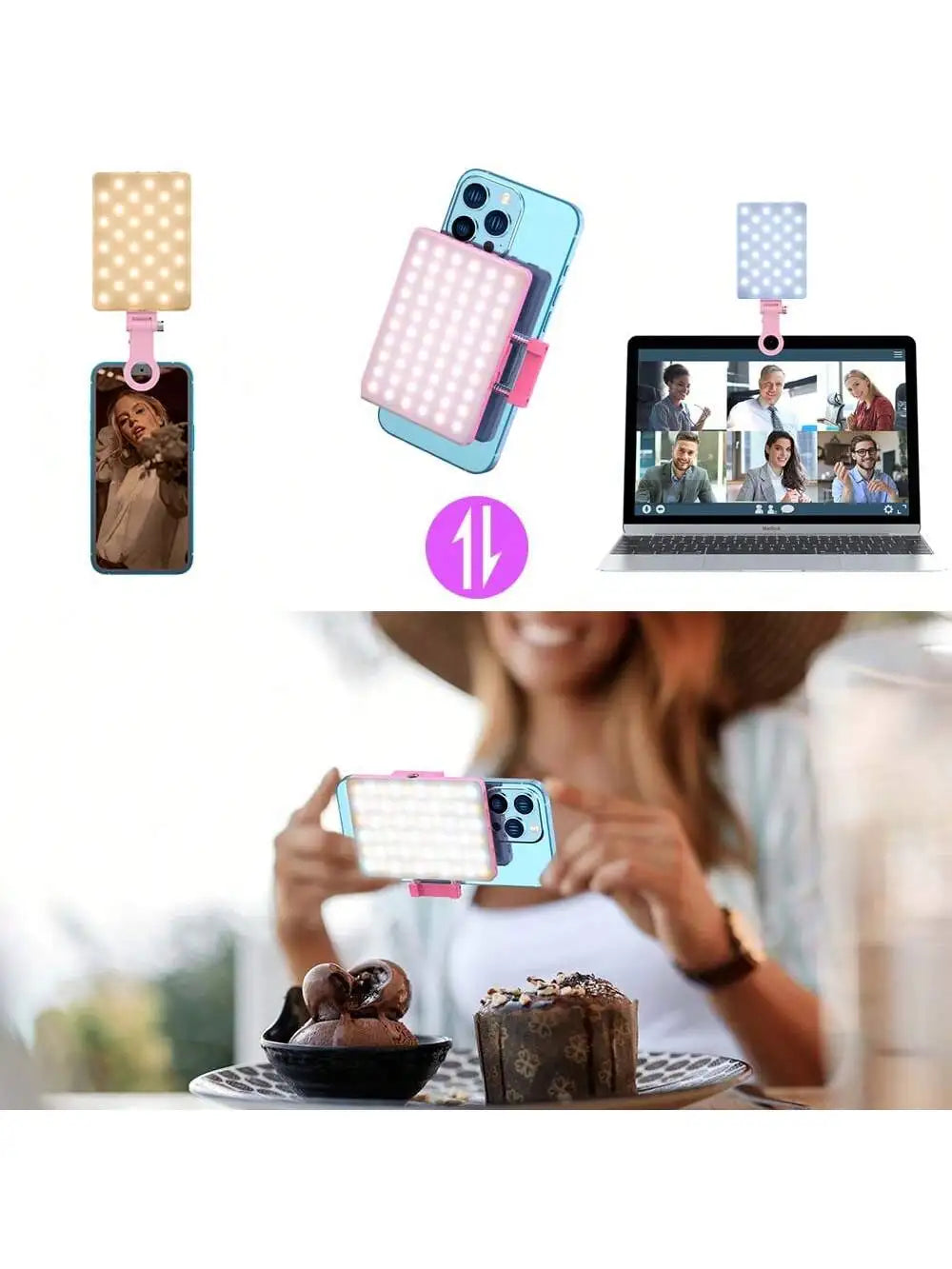 Selfie Light For Phone, Laptop, Tablets Camera Photography Video, With Front & Back Clip, Adjusted 3 LightModes For Phone, lPhon Selfie Light For Phone, Laptop, Tablets Camera Photography Video, With Front & Back Clip, Adjusted 3 LightModes For Phone, lPhon