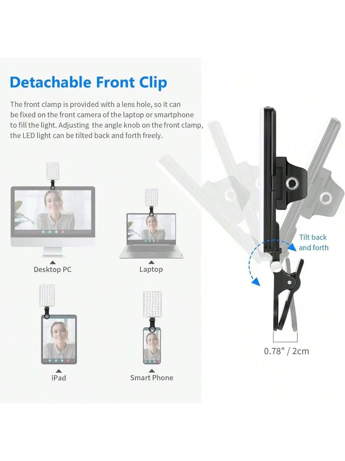 Selfie Light For Phone, Laptop, Tablets Camera Photography Video, With Front & Back Clip, Adjusted 3 LightModes For Phone, lPhon Selfie Light For Phone, Laptop, Tablets Camera Photography Video, With Front & Back Clip, Adjusted 3 LightModes For Phone, lPhon