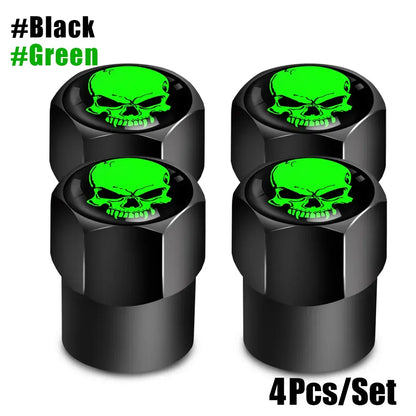 Skull Tire Valve Stem Caps 4-Pack – Aluminum Alloy Universal Fit for Car & Motorcycle | Wahooly Skull Tire Valve Stem Caps – 4-Pack Aluminum Alloy, Corrosion-Resistant, Universal Fit (16 Colors)