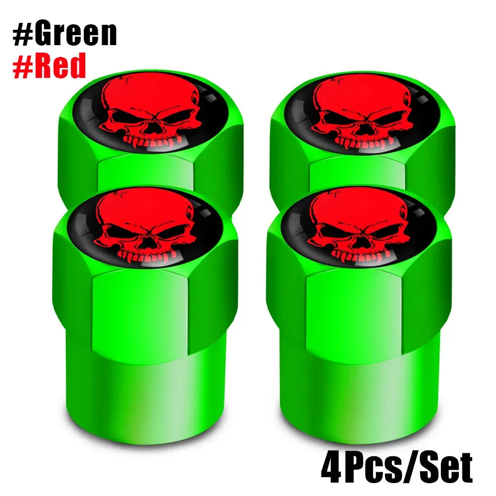 Skull Tire Valve Stem Caps 4-Pack – Aluminum Alloy Universal Fit for Car & Motorcycle | Wahooly Skull Tire Valve Stem Caps – 4-Pack Aluminum Alloy, Corrosion-Resistant, Universal Fit (16 Colors)