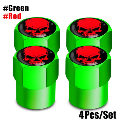 Skull Tire Valve Stem Caps 4-Pack – Aluminum Alloy Universal Fit for Car & Motorcycle | Wahooly Skull Tire Valve Stem Caps – 4-Pack Aluminum Alloy, Corrosion-Resistant, Universal Fit (16 Colors)
