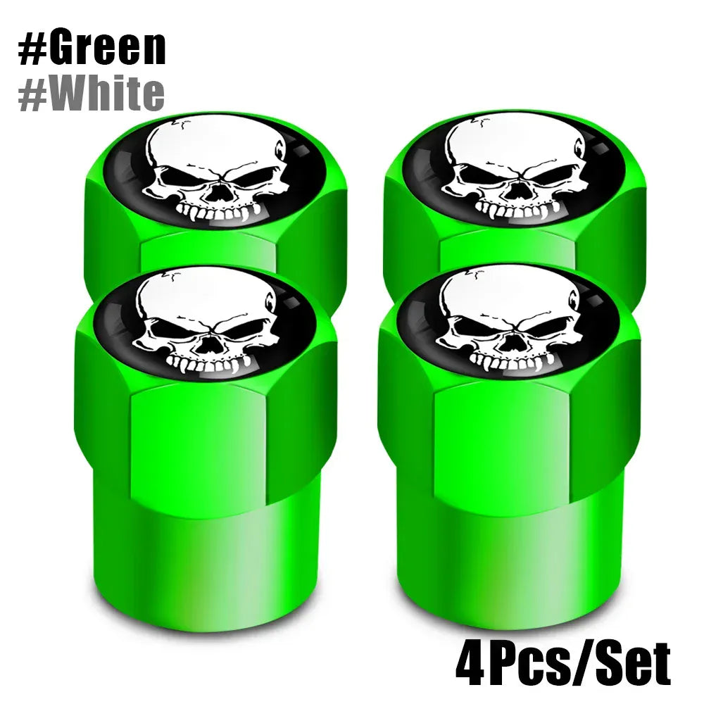 Skull Tire Valve Stem Caps 4-Pack – Aluminum Alloy Universal Fit for Car & Motorcycle | Wahooly Skull Tire Valve Stem Caps – 4-Pack Aluminum Alloy, Corrosion-Resistant, Universal Fit (16 Colors)