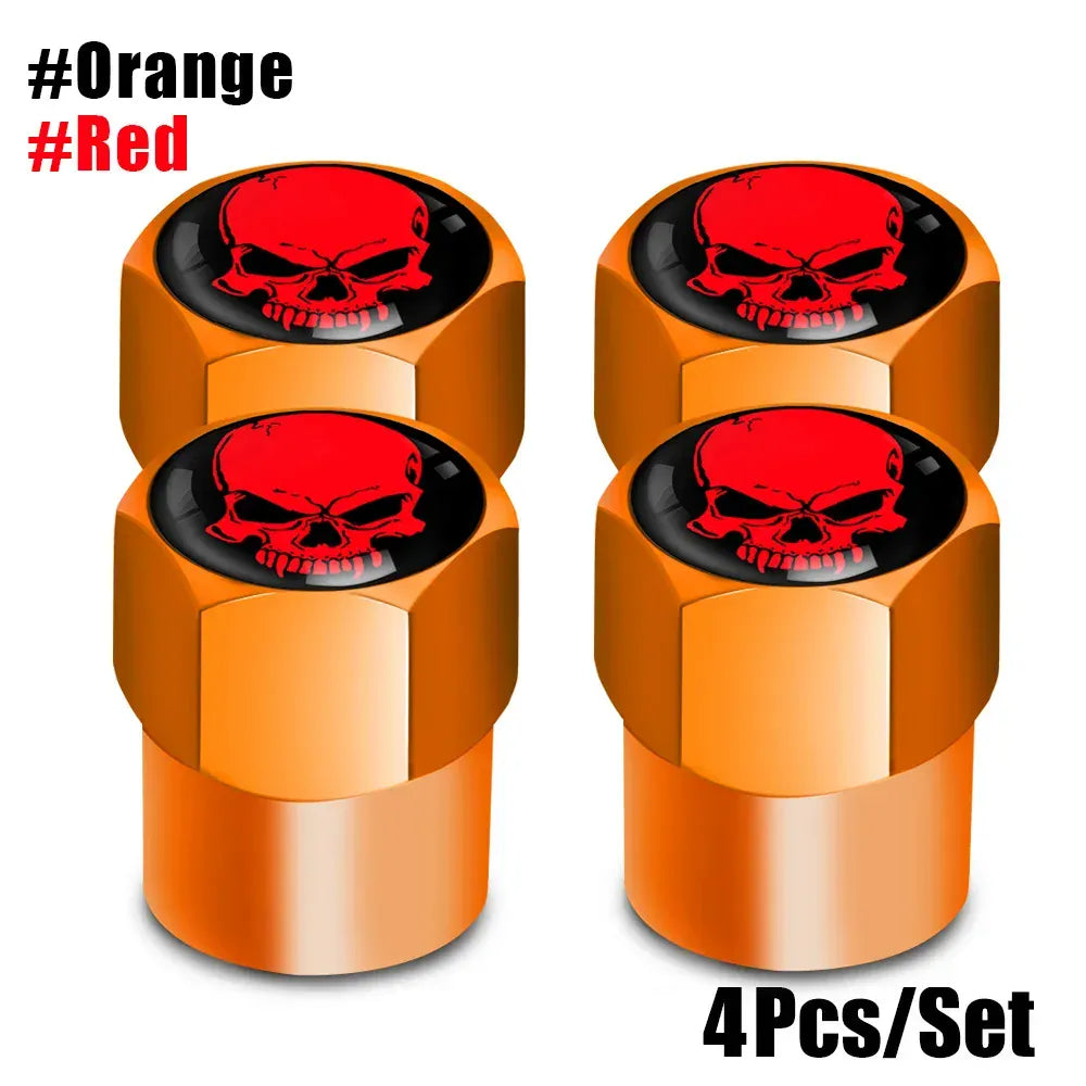 Skull Tire Valve Stem Caps 4-Pack – Aluminum Alloy Universal Fit for Car & Motorcycle | Wahooly Skull Tire Valve Stem Caps – 4-Pack Aluminum Alloy, Corrosion-Resistant, Universal Fit (16 Colors)