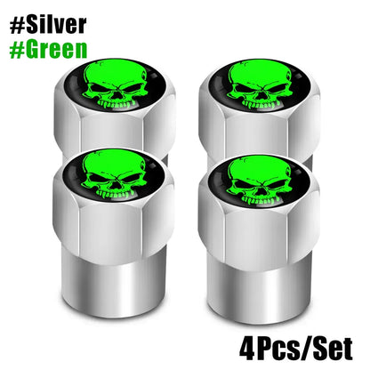 Skull Tire Valve Stem Caps 4-Pack – Aluminum Alloy Universal Fit for Car & Motorcycle | Wahooly Skull Tire Valve Stem Caps – 4-Pack Aluminum Alloy, Corrosion-Resistant, Universal Fit (16 Colors)