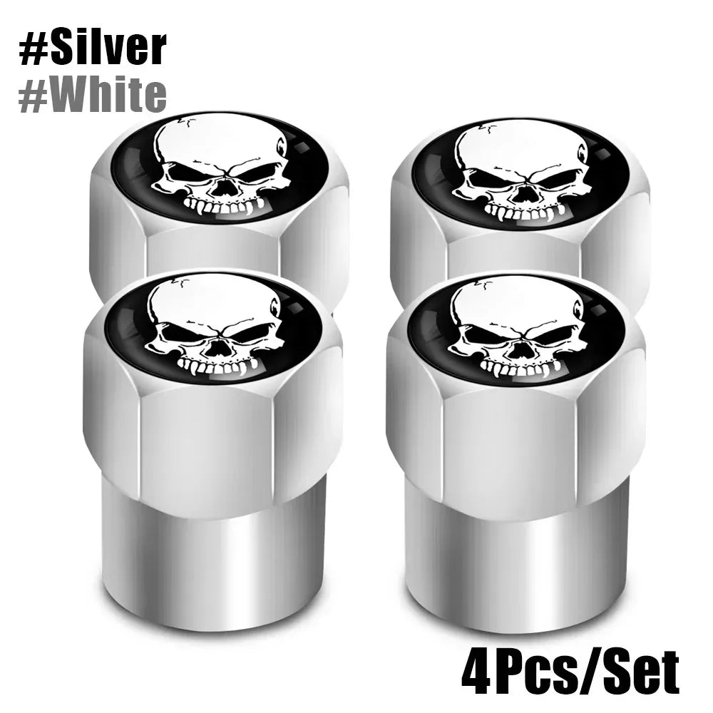 Skull Tire Valve Stem Caps 4-Pack – Aluminum Alloy Universal Fit for Car & Motorcycle | Wahooly Skull Tire Valve Stem Caps – 4-Pack Aluminum Alloy, Corrosion-Resistant, Universal Fit (16 Colors)