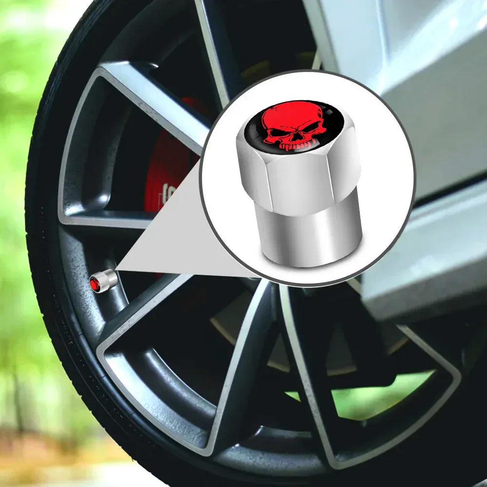 Skull Tire Valve Stem Caps 4-Pack – Aluminum Alloy Universal Fit for Car & Motorcycle | Wahooly Skull Tire Valve Stem Caps – 4-Pack Aluminum Alloy, Corrosion-Resistant, Universal Fit (16 Colors)