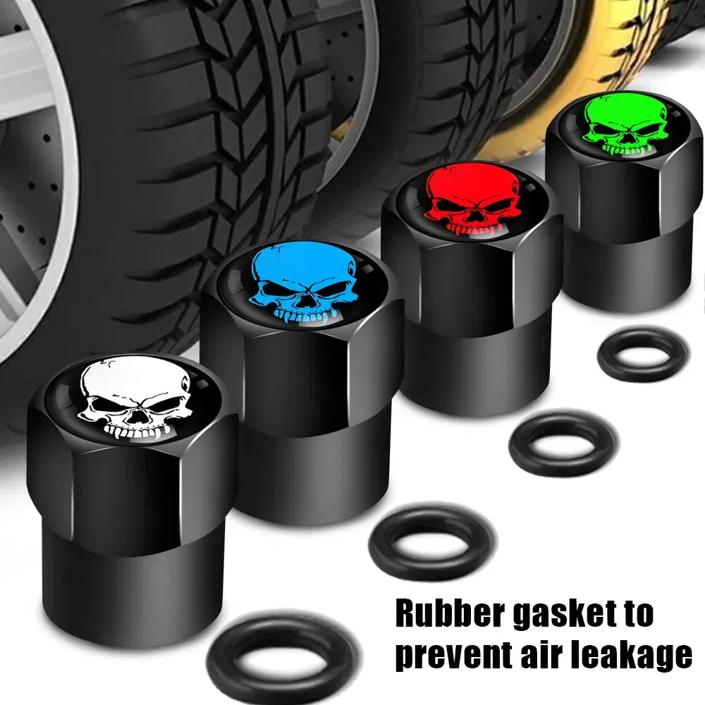 Skull Tire Valve Stem Caps 4-Pack – Aluminum Alloy Universal Fit for Car & Motorcycle | Wahooly Skull Tire Valve Stem Caps – 4-Pack Aluminum Alloy, Corrosion-Resistant, Universal Fit (16 Colors)