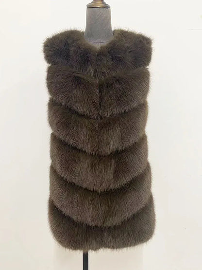 Sleeveless Faux Fur Vest - Long Patchwork Coat for Women | Wahooly Sleeveless Faux Fur Vest - Long Patchwork Coat for Women