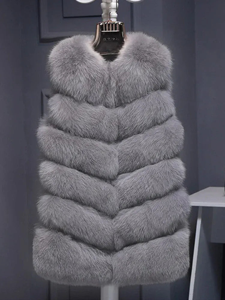 Sleeveless Faux Fur Vest - Long Patchwork Coat for Women | Wahooly Sleeveless Faux Fur Vest - Long Patchwork Coat for Women