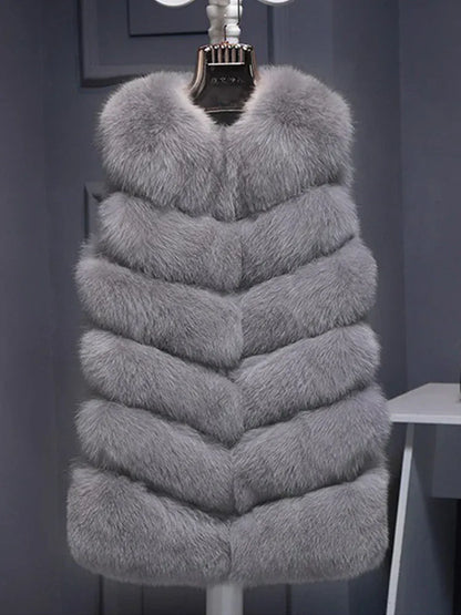 Sleeveless Faux Fur Vest - Long Patchwork Coat for Women | Wahooly Sleeveless Faux Fur Vest - Long Patchwork Coat for Women