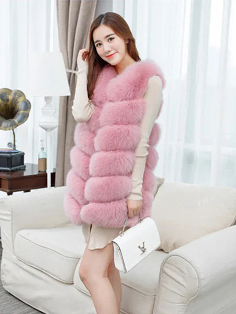 Sleeveless Faux Fur Vest - Long Patchwork Coat for Women | Wahooly Sleeveless Faux Fur Vest - Long Patchwork Coat for Women