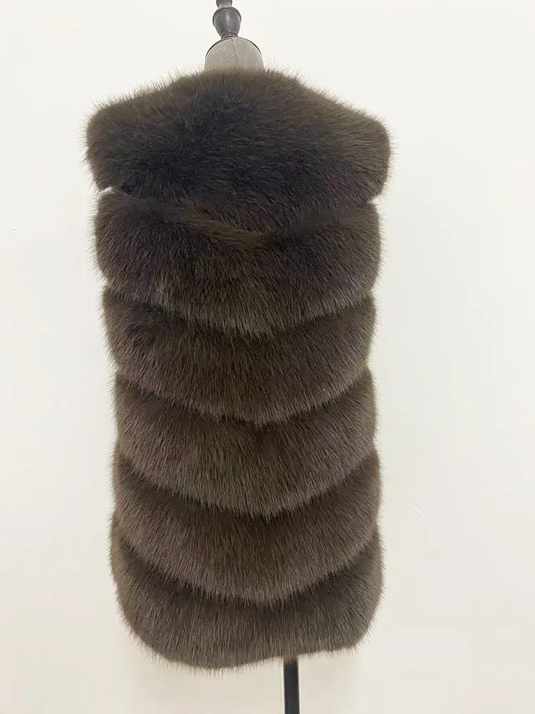 Sleeveless Faux Fur Vest - Long Patchwork Coat for Women | Wahooly Sleeveless Faux Fur Vest - Long Patchwork Coat for Women