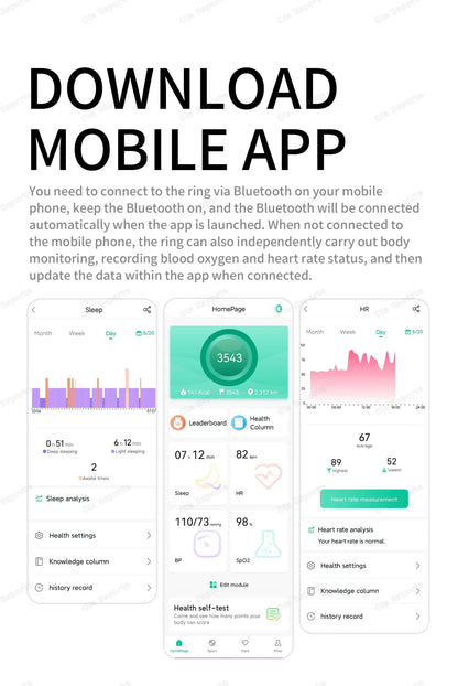 Smart Health Ring - Blood Pressure & Heart Rate Monitor | Wahooly Smart Health Rings Monitor Blood Pressure Heart Rate Blood Oxygen Sleep Ring Fitness Gift for Friend Family Colleagues Smartring