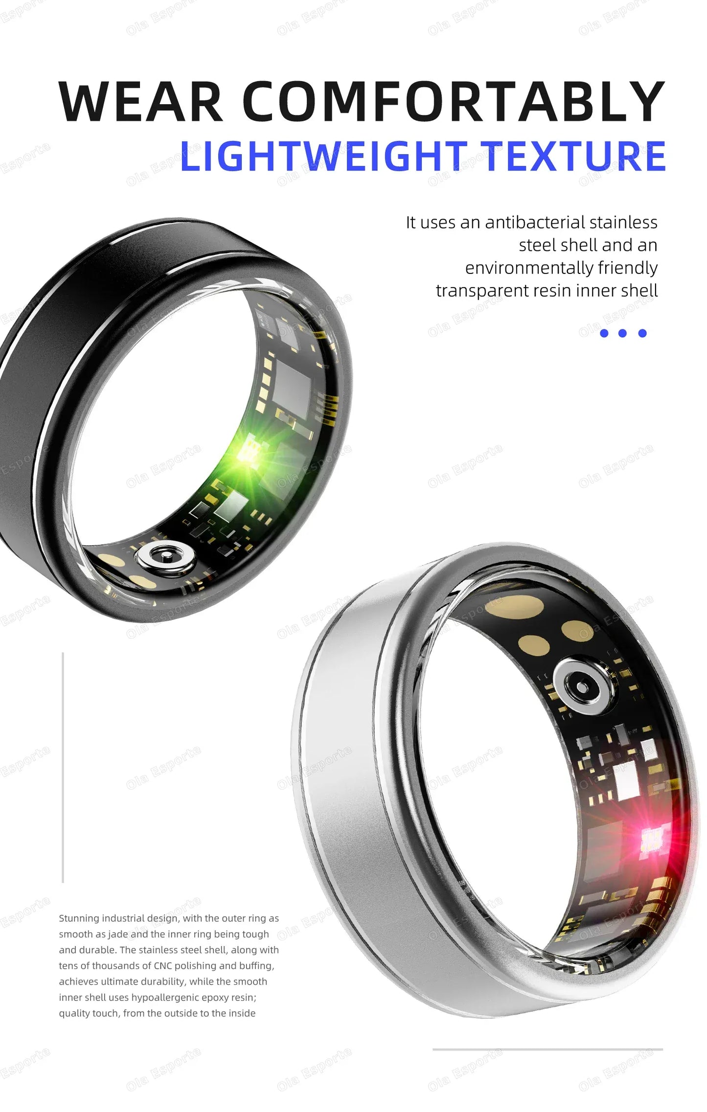 Smart Health Ring - Blood Pressure & Heart Rate Monitor | Wahooly Smart Health Rings Monitor Blood Pressure Heart Rate Blood Oxygen Sleep Ring Fitness Gift for Friend Family Colleagues Smartring