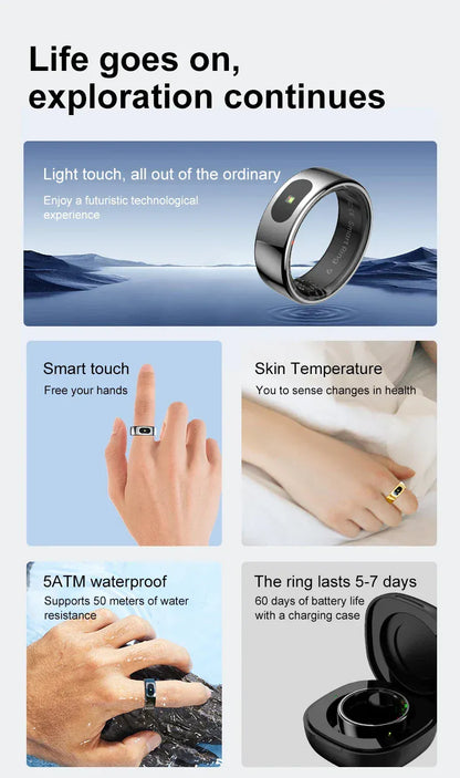 Premium Smart Ring 2025 - Health & Sleep Tracker | Wahooly Smart Ring 2025 New Smartring Health Monitoring Sleep Tracker Step Calorie Counter Multi-Sport Mode Couple Rings Best Gift
