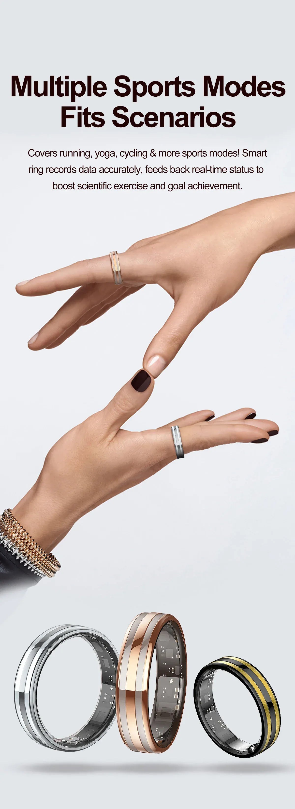 Smart Ring Fitness Tracker - Heart Rate & Sleep Monitor | Wahooly Smart Ring - Fitness Tracker with Sleep Monitor, Pedometer & 20+ Exercise Modes, IP68 Waterproof, USB Rechargeable, Stainless S