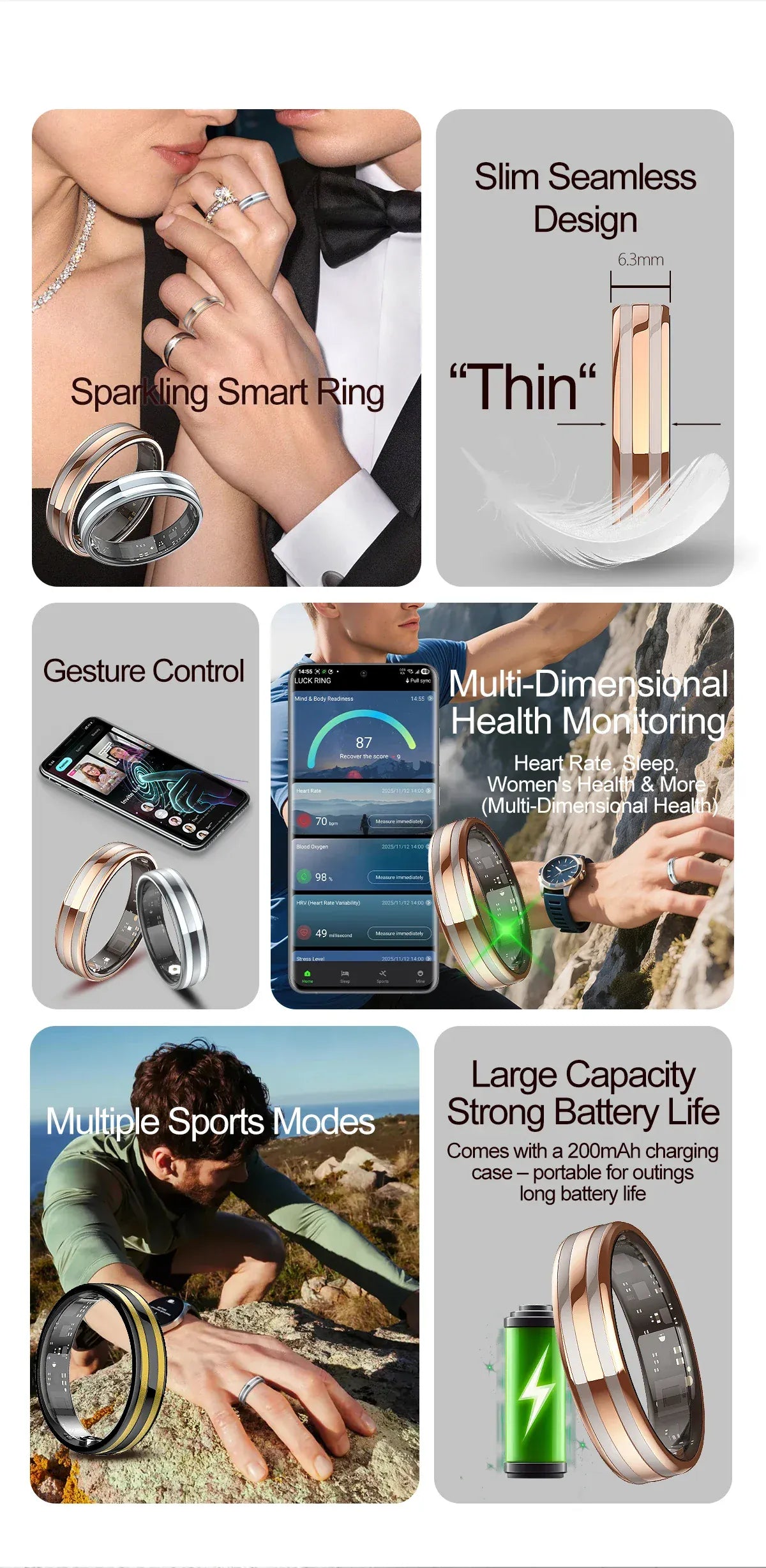 Smart Ring Fitness Tracker - Heart Rate & Sleep Monitor | Wahooly Smart Ring - Fitness Tracker with Sleep Monitor, Pedometer & 20+ Exercise Modes, IP68 Waterproof, USB Rechargeable, Stainless S