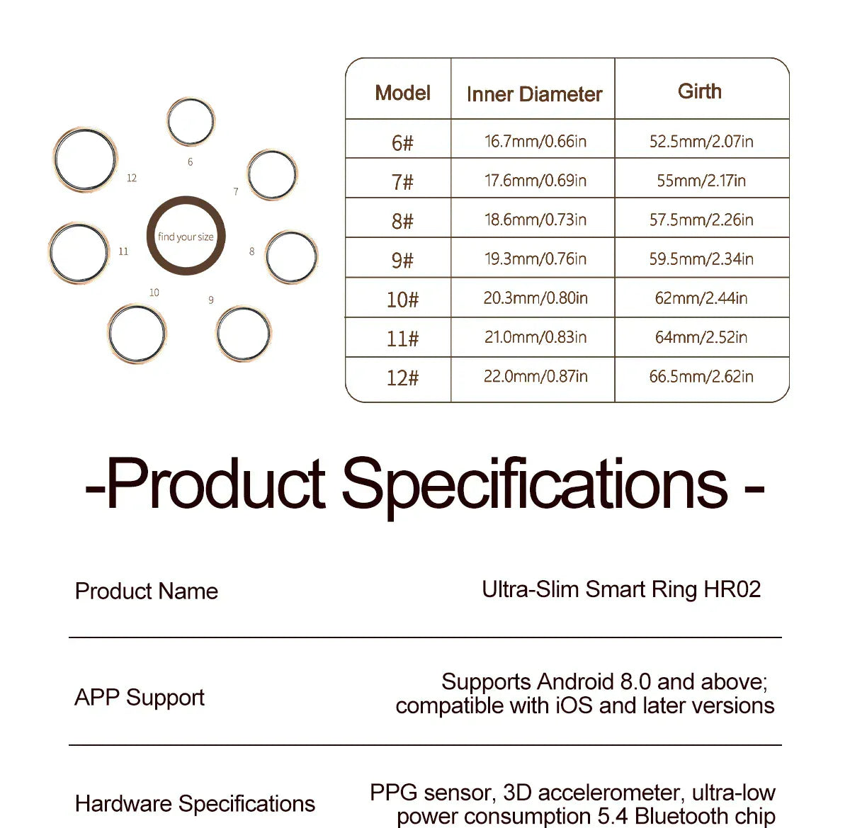 Smart Ring Fitness Tracker - Heart Rate & Sleep Monitor | Wahooly Smart Ring - Fitness Tracker with Sleep Monitor, Pedometer & 20+ Exercise Modes, IP68 Waterproof, USB Rechargeable, Stainless S