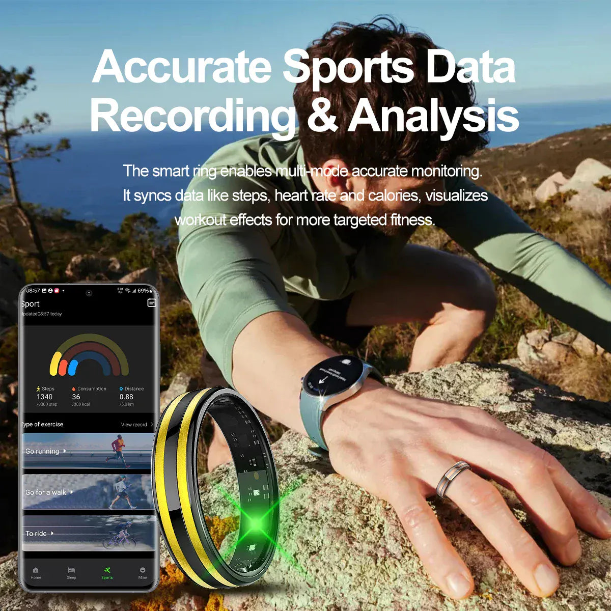 Smart Ring Fitness Tracker - Heart Rate & Sleep Monitor | Wahooly Smart Ring - Fitness Tracker with Sleep Monitor, Pedometer & 20+ Exercise Modes, IP68 Waterproof, USB Rechargeable, Stainless S