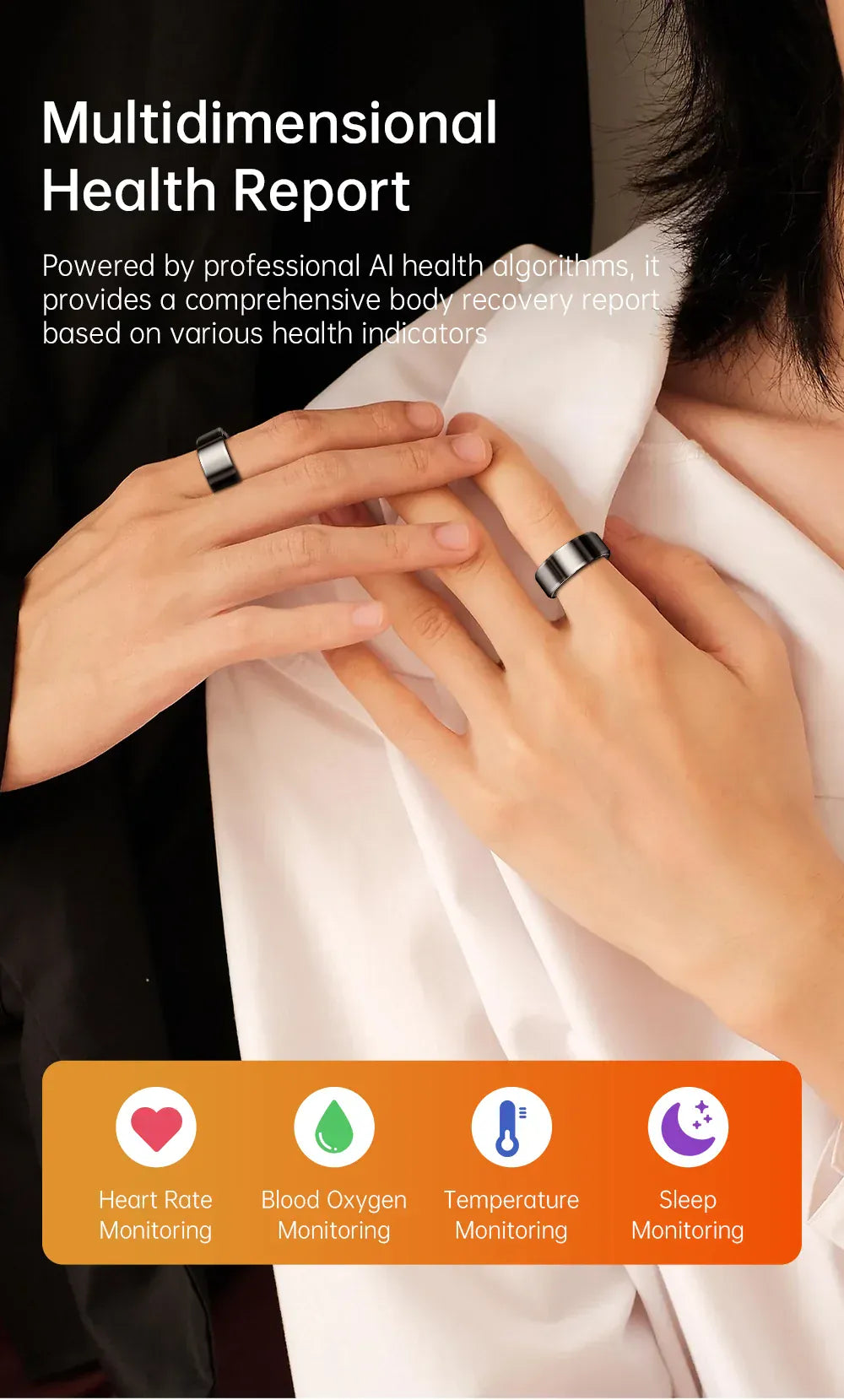 KUMI H1 Smart Ring - 5ATM Waterproof Health Tracker | Wahooly Smart Ring H1 Durable 5ATM Waterproof, Remote Control Functionality, and Sleek Ceramic Design