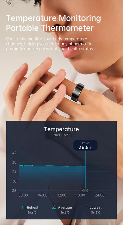 KUMI H1 Smart Ring - 5ATM Waterproof Health Tracker | Wahooly Smart Ring H1 Durable 5ATM Waterproof, Remote Control Functionality, and Sleek Ceramic Design