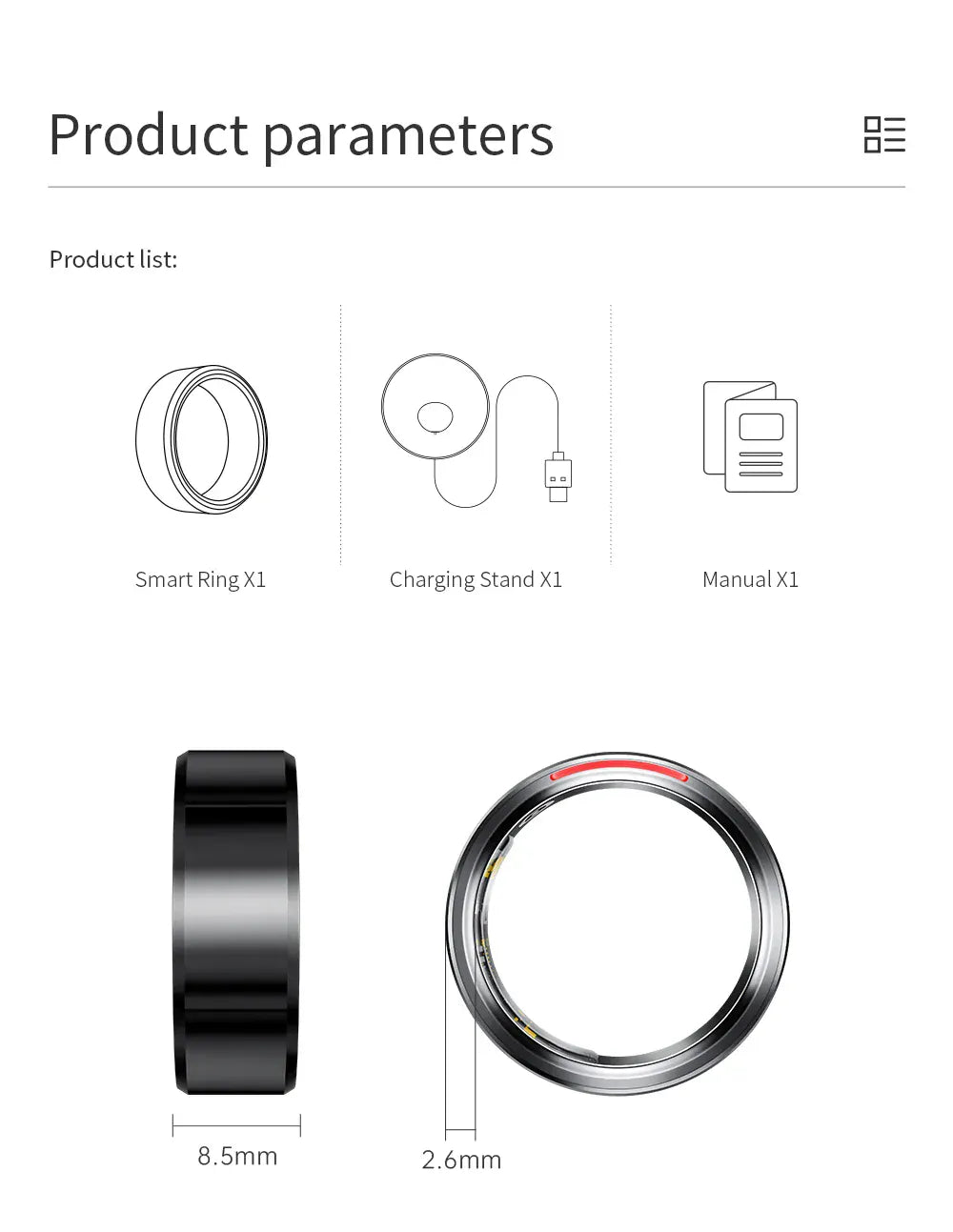 KUMI H1 Smart Ring - 5ATM Waterproof Health Tracker | Wahooly Smart Ring H1 Durable 5ATM Waterproof, Remote Control Functionality, and Sleek Ceramic Design