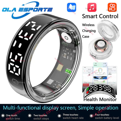 Smart Ring Health Tracker - Heart Rate, Sleep & Fitness Monitor Smart Ring with Charging Case for Men Women, Display Screen, Health Monitor, 5ATM Waterproof,Multiple Sport Mode For Android IOS