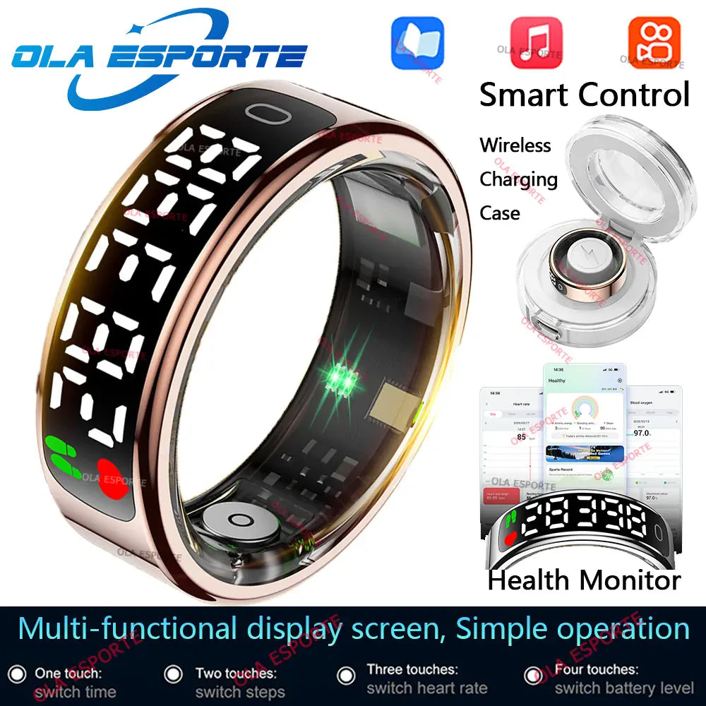 Smart Ring Health Tracker - Heart Rate, Sleep & Fitness Monitor Smart Ring with Charging Case for Men Women, Display Screen, Health Monitor, 5ATM Waterproof,Multiple Sport Mode For Android IOS