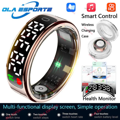 Smart Ring Health Tracker - Heart Rate, Sleep & Fitness Monitor Smart Ring with Charging Case for Men Women, Display Screen, Health Monitor, 5ATM Waterproof,Multiple Sport Mode For Android IOS