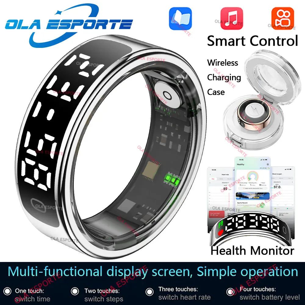Smart Ring Health Tracker - Heart Rate, Sleep & Fitness Monitor Smart Ring with Charging Case for Men Women, Display Screen, Health Monitor, 5ATM Waterproof,Multiple Sport Mode For Android IOS