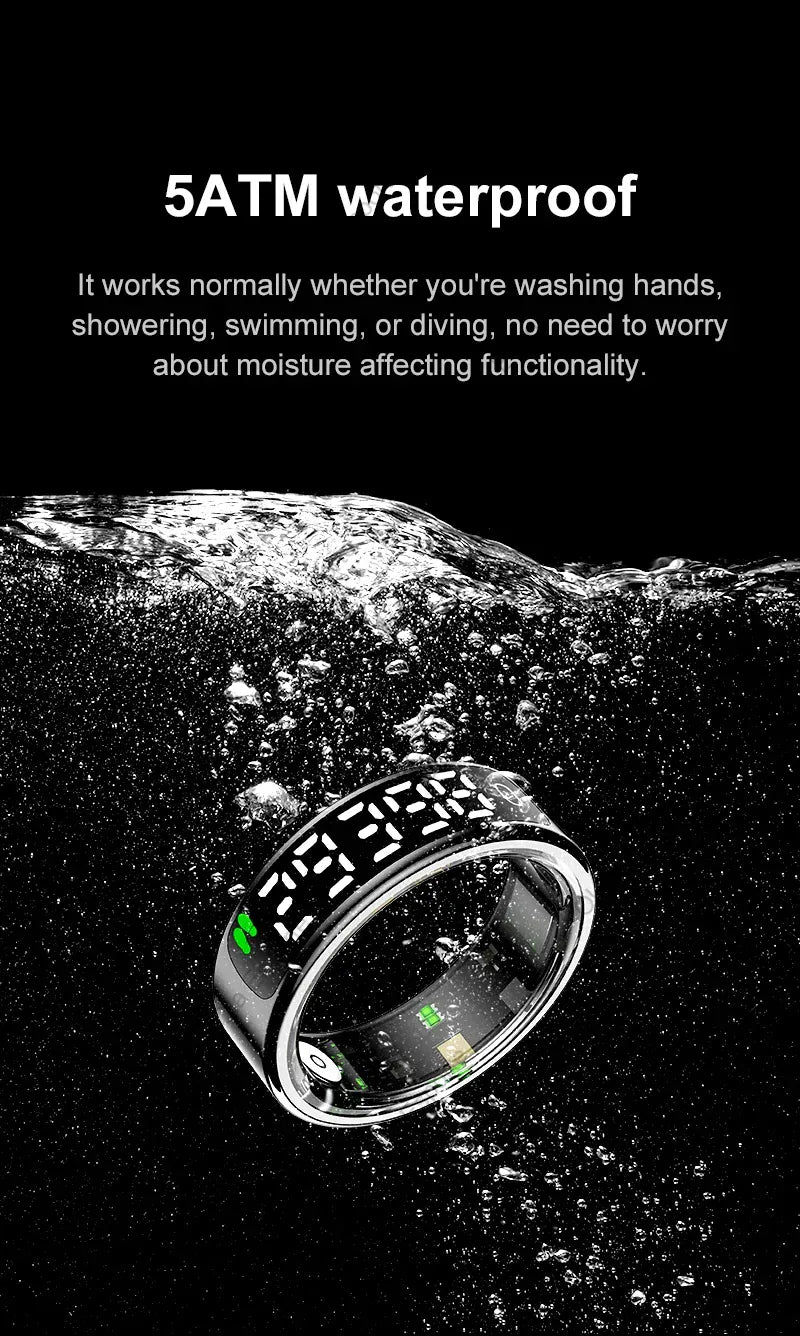 Smart Ring Health Tracker - Heart Rate, Sleep & Fitness Monitor Smart Ring with Charging Case for Men Women, Display Screen, Health Monitor, 5ATM Waterproof,Multiple Sport Mode For Android IOS