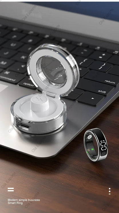 Smart Ring Health Tracker - Heart Rate, Sleep & Fitness Monitor Smart Ring with Charging Case for Men Women, Display Screen, Health Monitor, 5ATM Waterproof,Multiple Sport Mode For Android IOS