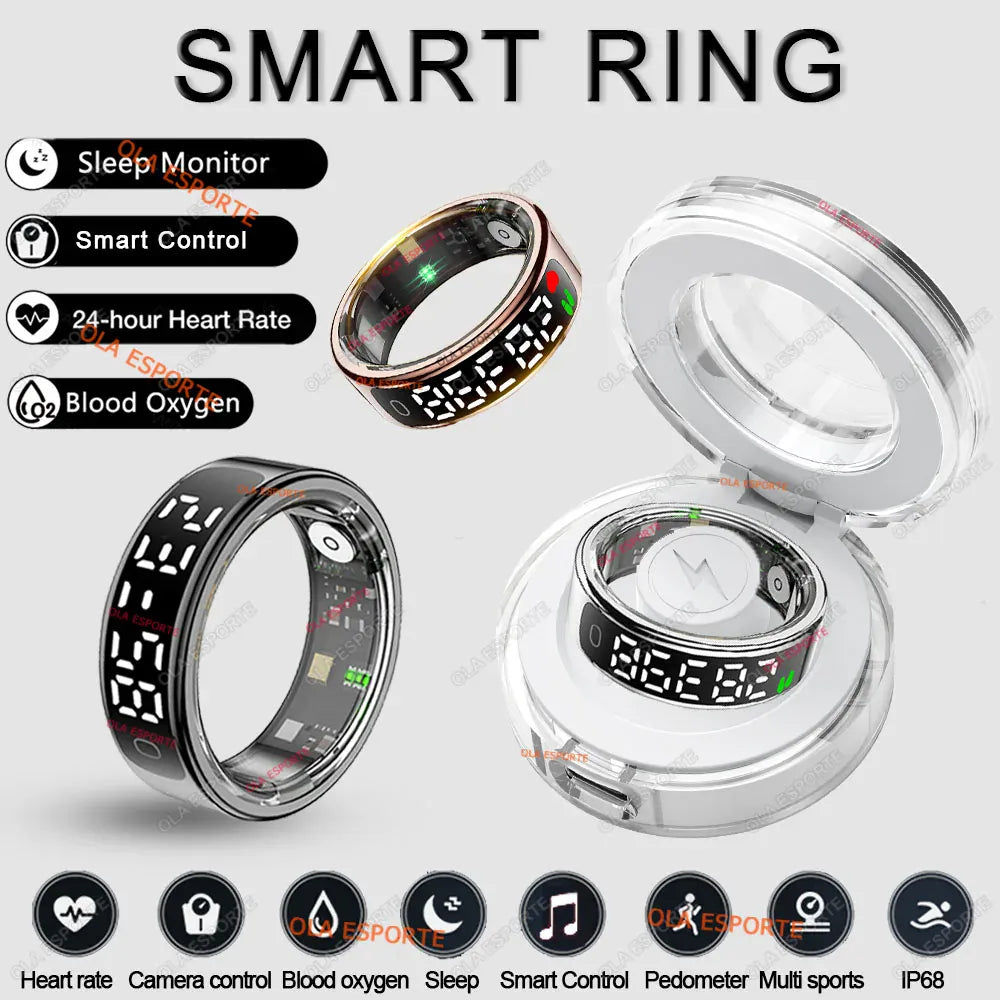 Smart Ring Health Tracker - Heart Rate, Sleep & Fitness Monitor Smart Ring with Charging Case for Men Women, Display Screen, Health Monitor, 5ATM Waterproof,Multiple Sport Mode For Android IOS