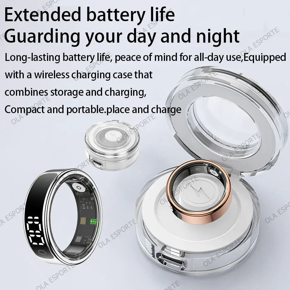 Smart Ring Health Tracker - Heart Rate, Sleep & Fitness Monitor Smart Ring with Charging Case for Men Women, Display Screen, Health Monitor, 5ATM Waterproof,Multiple Sport Mode For Android IOS