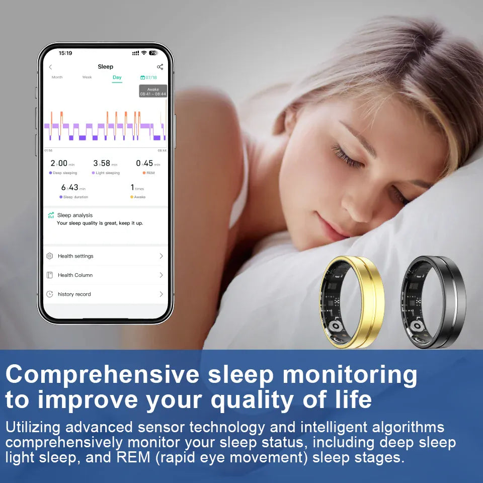 Premium Smart Ring - 5ATM Waterproof Health & Fitness Monitor | Wahooly Smart Rings Health Monitor Sleep Sports Fitness Multiple Function Modes Tracking Heart Rate Blood Oxygen Ring 5ATM Waterproof