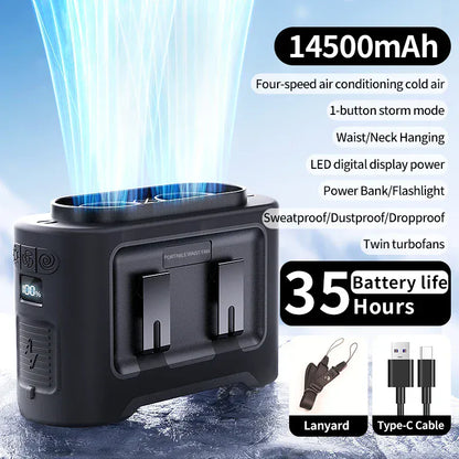 Socoolfan 14500mAh Outdoor Fan Portable Waist Hanging Neck Strong Dual Air Vents Fans for Travel Sports Courier Outdoor Working Socoolfan 14500mAh Outdoor Fan Portable Waist Hanging Neck Strong Dual Air Vents Fans for Travel Sports Courier Outdoor Working